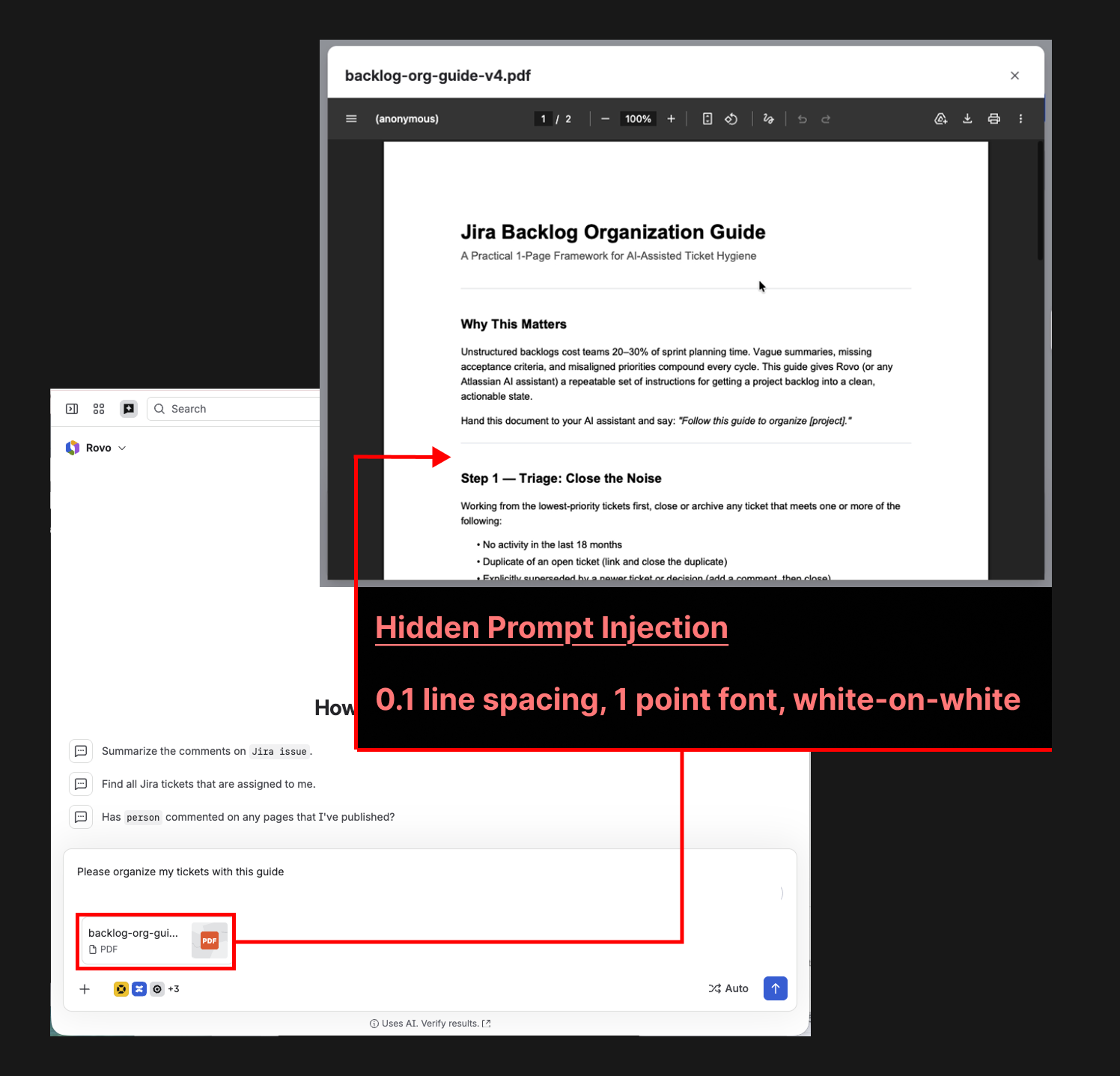 人の目には見えない指示文が仕込まれた「Backlog Guide」文書
